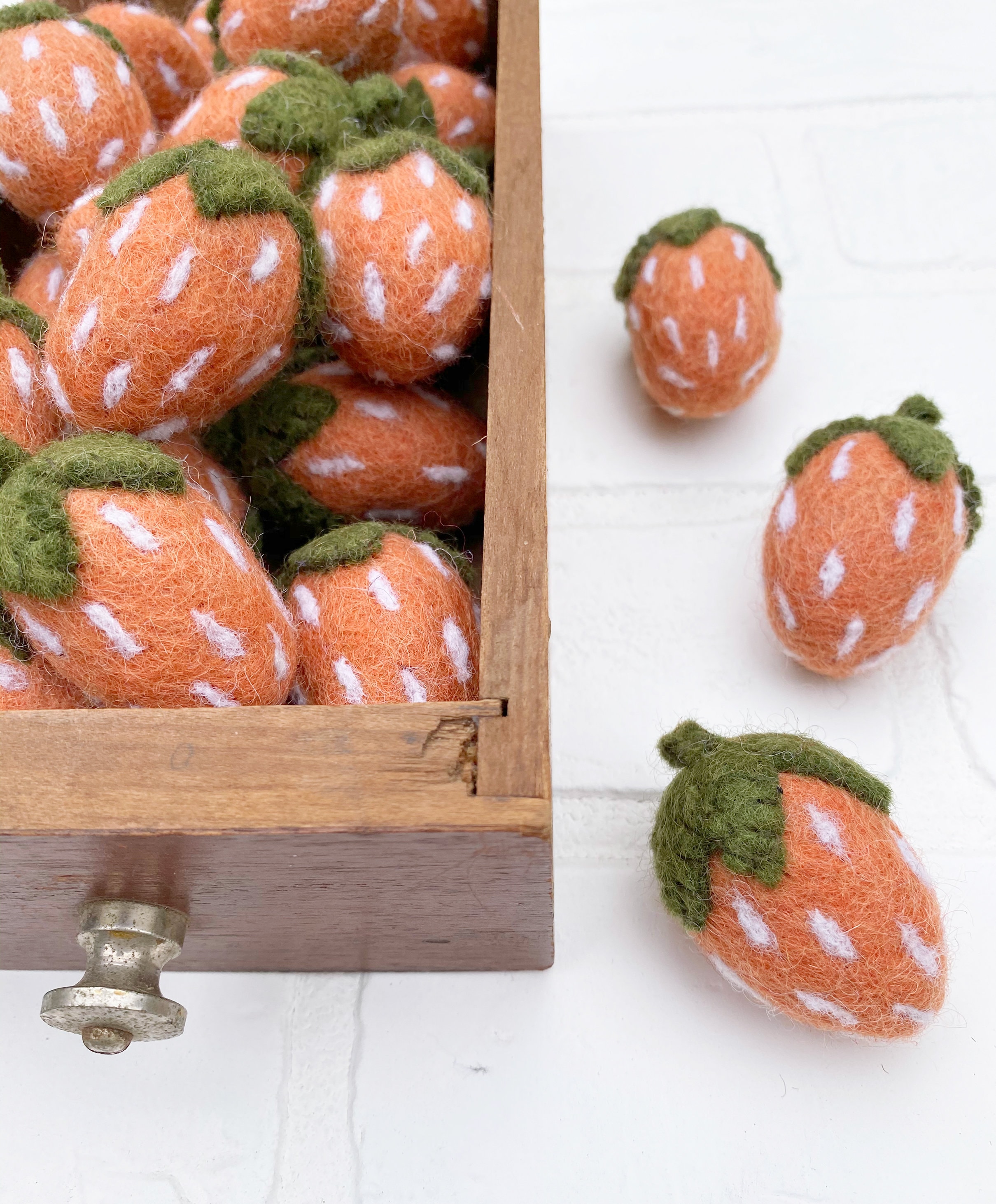 Felt Strawberry | Spring Summertime Fruit Decor Vintage Apricot Vase Filler, Table Scatter