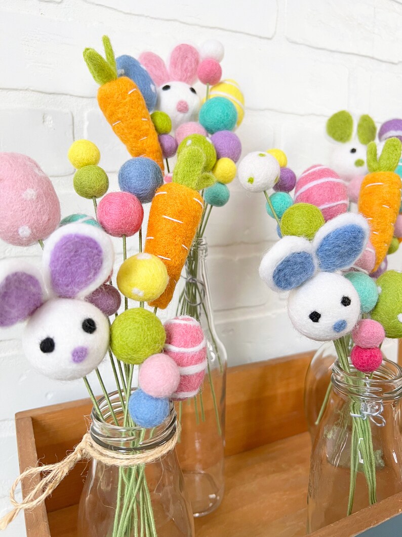 Pom Cluster Eggstra Special Easter Bunny and Egg Springtime Pom Flower Bouquet 4 Color Options Available image 9