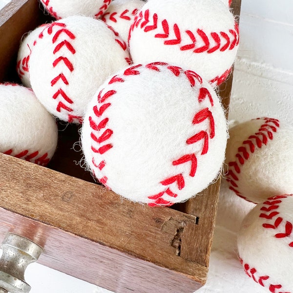 Felt Baseball | Summer Sports Decor | Red White Vase Filler, Table Scatter, Tiered Tray Decor