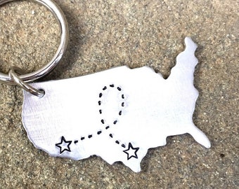 Custom Long Distance Relationship keychain USA keychain State keychain Map boyfriend gift girlfriend going away best friend personalized