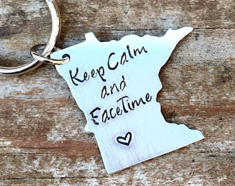 ANY STATE, Missouri with Custom Phrase - Long Distance Relationship Keychain