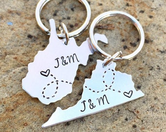 Long Distance Relationship State Keychains Custom, Choose your City, State, Best Friends, Girlfriend, Boyfriend, BFF Going Away Gift