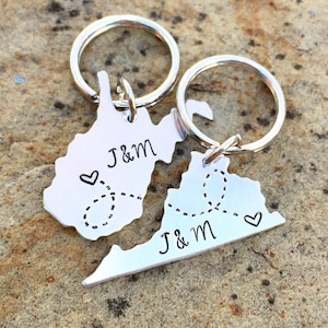 Long Distance Relationship State Keychains Custom, Choose your City, State, Best Friends, Girlfriend, Boyfriend, BFF Going Away Gift