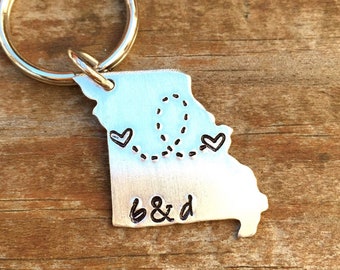 ANY STATE, Missouri with Custom Phrase - Long Distance Relationship Keychain