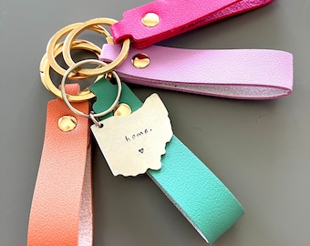 Långdistansnyckelring Bästa vängåva Anpassad nyckelring i alla stater, mini-armband i läder, present till långdistansvänskap, avskedspresent