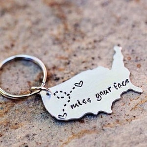 Personalized State Keychain USA Keychain Map Gift for Best Friends Long Distance Relationship Two state map Gift for Couples college gift image 1