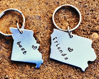Best Friend Gift personalized Keychains state keychains gift for boyfriend gift best friends personalized gift for long distance BFF #Sets