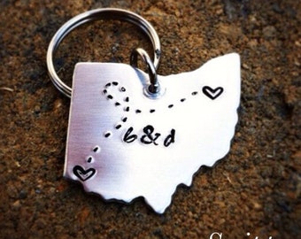 ANY STATE, USA, with Custom Phrase - Long Distance Relationship Keychain
