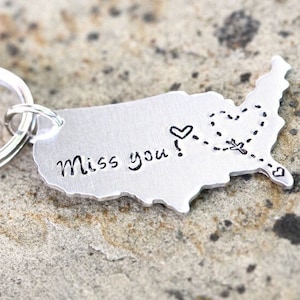CUSTOM State Map Keychain - Choose Your Locations - with Plane and Custom Message
