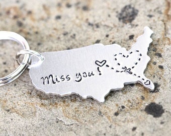 CUSTOM State Map Keychain - Choose Your Locations - with Plane and Custom Message