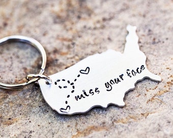 USA Keychain, CUSTOMIZED Long Distance Relationship Keychain, USA with Personalized Message