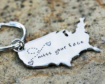 Regalo de larga distancia para papá llavero estatal personalizado regalo del día de las madres de Big USA para los mejores amigos que se van regalo mapa personalizado regalo en movimiento