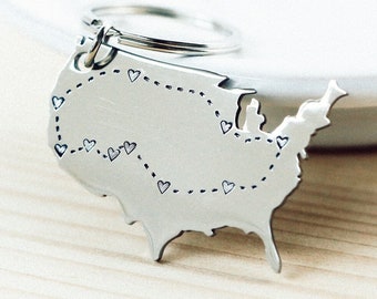 ROAD TRIP Gift - Customized USA Keychain - Choose your route