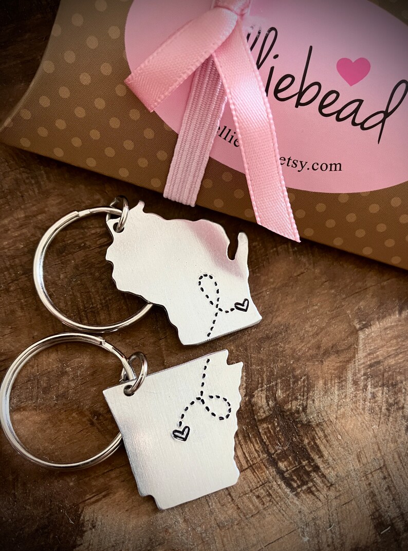 BEST FRIEND KEYCHAIN Long Distance State Keychains Best Friend Gift Set of Two State Map Keychains Going Away Gift Long Distance best friend image 2