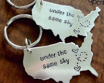 CUSTOM Long Distance Relationship KEYCHAIN - USA with Personalized Message