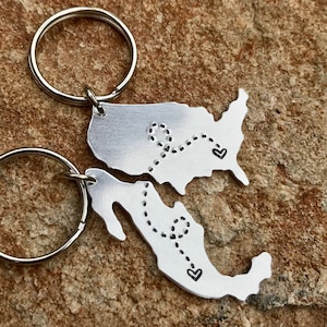 Long Distance Relationship Keychain USA Mexico, Choose your country, state, custom keychain image 1