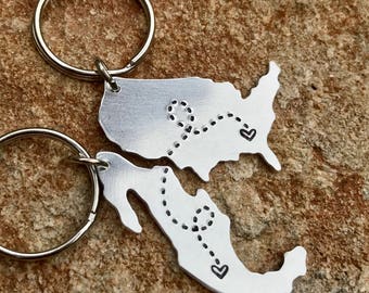 Long Distance Relationship Keychain USA Mexico, Choose your country, state, custom keychain
