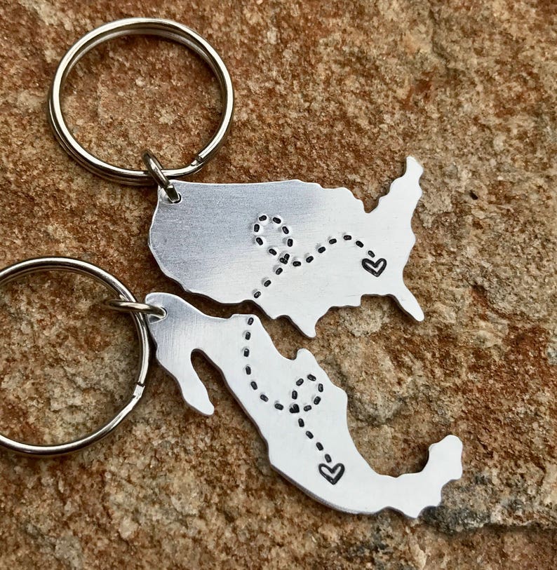 Long Distance Relationship Keychain USA Mexico, Choose your country, state, custom keychain image 1