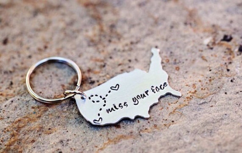 Personalized State Keychain USA Keychain Map Gift for Best Friends Long Distance Relationship Two state map Gift for Couples college gift image 1