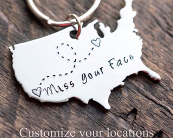 Extra Large STAINLESS STEEL Usa Keychain Customized Miss Your Face Best Friends Long Distance Relationship Gift Personalized Message