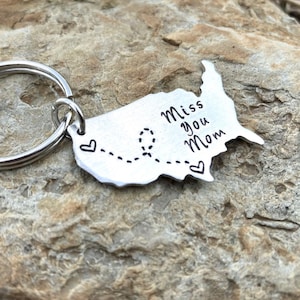 USA Keychain Long Distance Relationship Keychain BFF Gift customized mothers day gift unique girlfriend gift going away gift personalized image 1