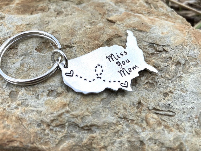 USA Keychain Long Distance Relationship Keychain BFF Gift customized mothers day gift unique girlfriend gift going away gift personalized image 1