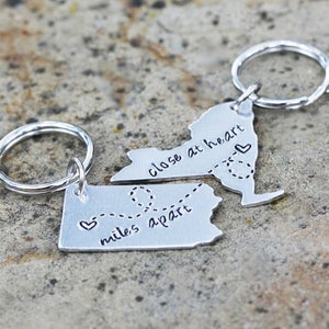 BEST FRIEND KEYCHAIN Long Distance State Keychains Best Friend Gift Set of Two State Map Keychains Going Away Gift Long Distance best friend image 6