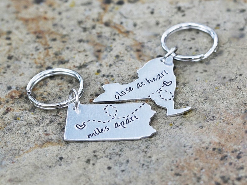 BEST FRIEND KEYCHAIN Long Distance State Keychains Best Friend Gift Set of Two State Map Keychains Going Away Gift Long Distance best friend image 6