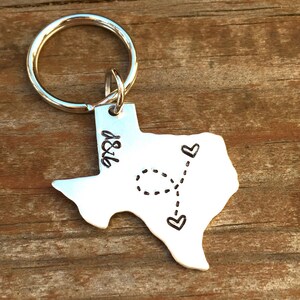 State Keychain ANY STATE, with Custom Phrase Long Distance Relationship Keychain, Texas, Pennsylvania, Ohio, New York, Califirnia, Florida image 3
