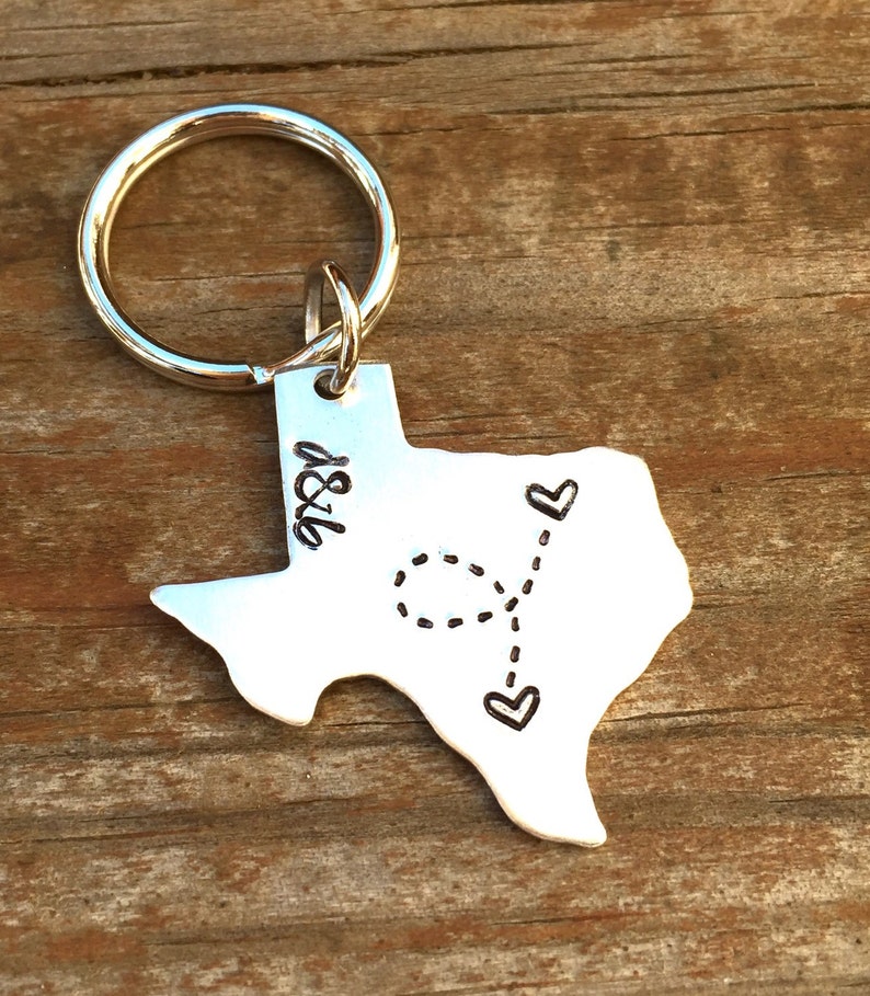 State Keychain ANY STATE, with Custom Phrase Long Distance Relationship Keychain, Texas, Pennsylvania, Ohio, New York, Califirnia, Florida image 3