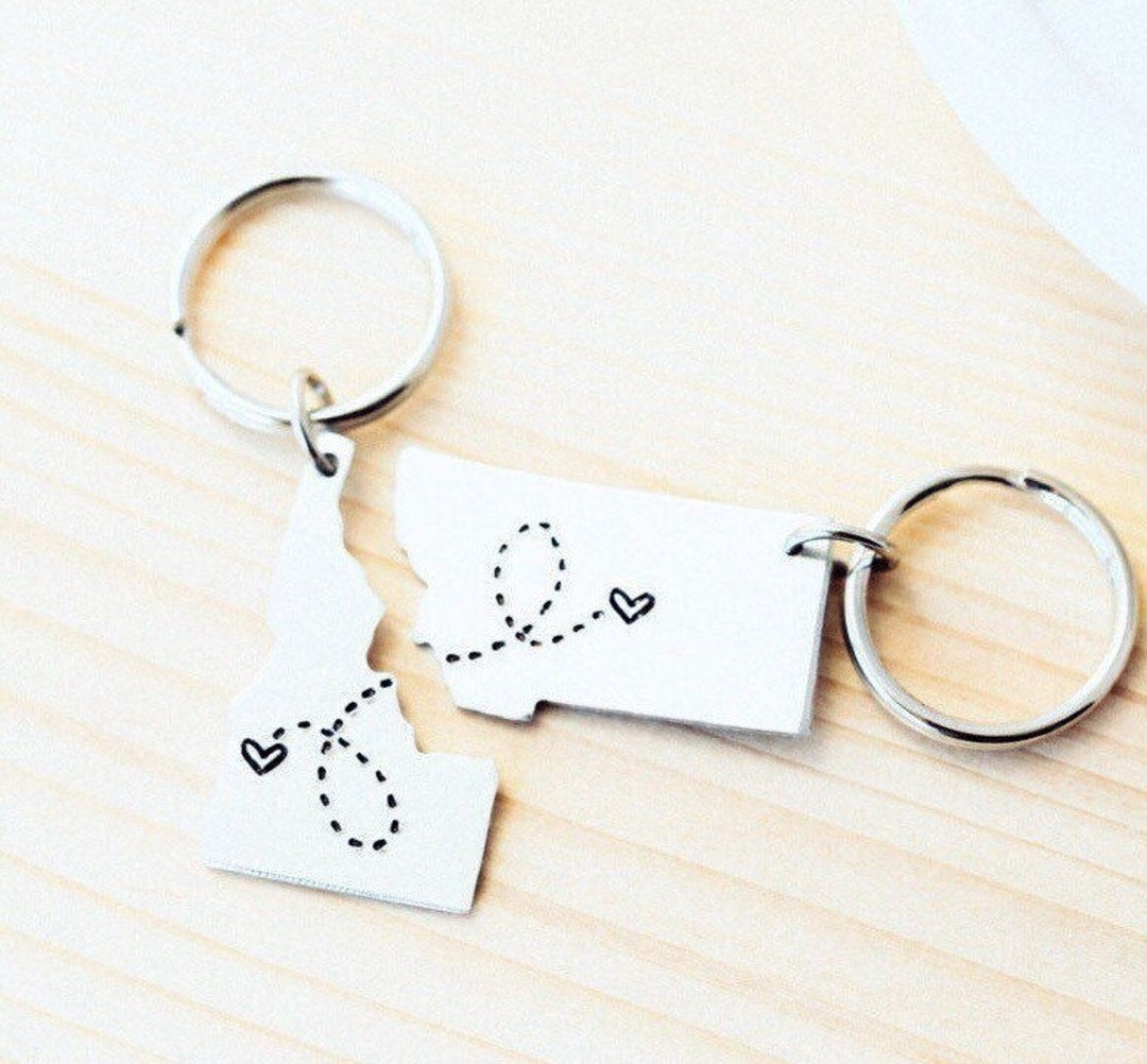 Best Friends State Keychains Set Custom Hearts Locations, BFF Gift ...