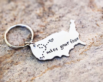 USA Keychain Long Distance Relationship Keychain BFF Gift customized mothers day gift unique girlfriend gift going away gift personalized