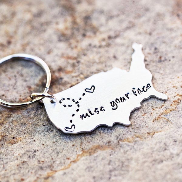 Portachiavi USA a lunga distanza, regalo per la migliore amica, mappa personalizzata, regalo personalizzato per la festa della mamma, regalo unico per la fidanzata, regalo di addio per le coppie