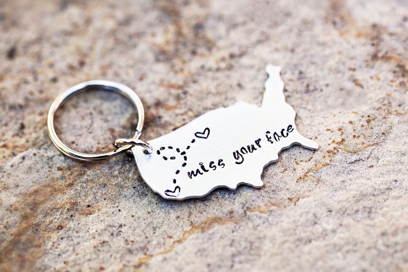 USA Keychain Long Distance Relationship Keychain BFF Gift customized mothers day gift unique girlfriend gift going away gift personalized image 2