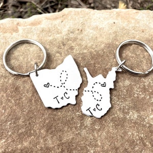 BEST FRIEND KEYCHAIN, Long Distance State Keychains, Best Friend Gift Set of Two State Map Keychains, Going Away Gift image 5