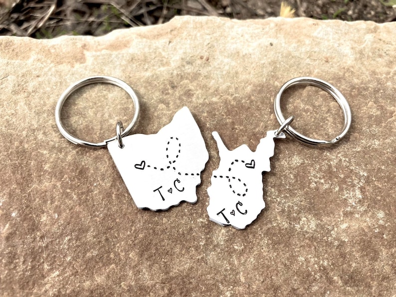 BEST FRIEND KEYCHAIN, Long Distance State Keychains, Best Friend Gift Set of Two State Map Keychains, Going Away Gift image 5