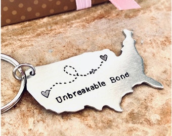 Personalized State Keychain USA Keychain Long Distance Best Friend Map Long Distance Relationship Two state map for Couples college gift