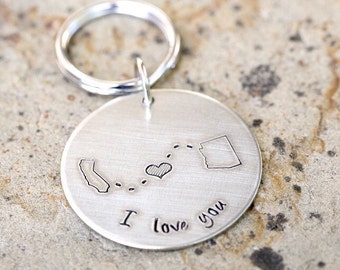 Round LDR Long Distance Relationship State Keychain - Choose Your States_#ROUNDm