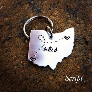 State Keychain ANY STATE, with Custom Phrase Long Distance Relationship Keychain, Texas, Pennsylvania, Ohio, New York, Califirnia, Florida image 4