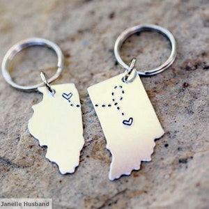 BEST FRIEND KEYCHAIN, Long Distance State Keychains, Best Friend Gift Set of Two State Map Keychains, Going Away Gift image 2