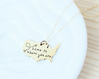 Home is Where You Are USA Necklace Choose Silver or Gold, Customize It