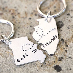 BEST FRIEND KEYCHAIN Long Distance State Keychains Best Friend Gift Set of Two State Map Keychains Going Away Gift Long Distance best friend image 8