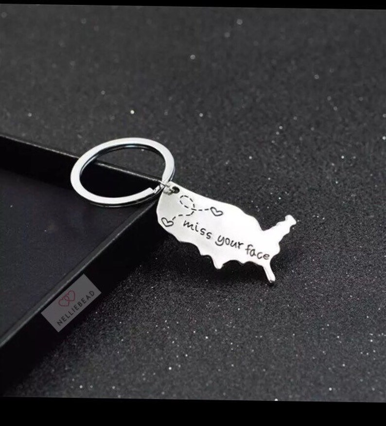 USA Keychain Long Distance Relationship Keychain BFF Gift customized mothers day gift unique girlfriend gift going away gift personalized image 5