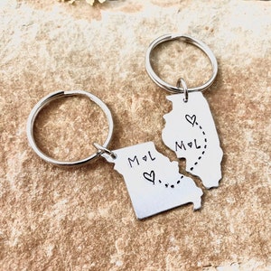 BEST FRIEND KEYCHAIN, Long Distance State Keychains, Best Friend Gift Set of Two State Map Keychains, Going Away Gift image 6