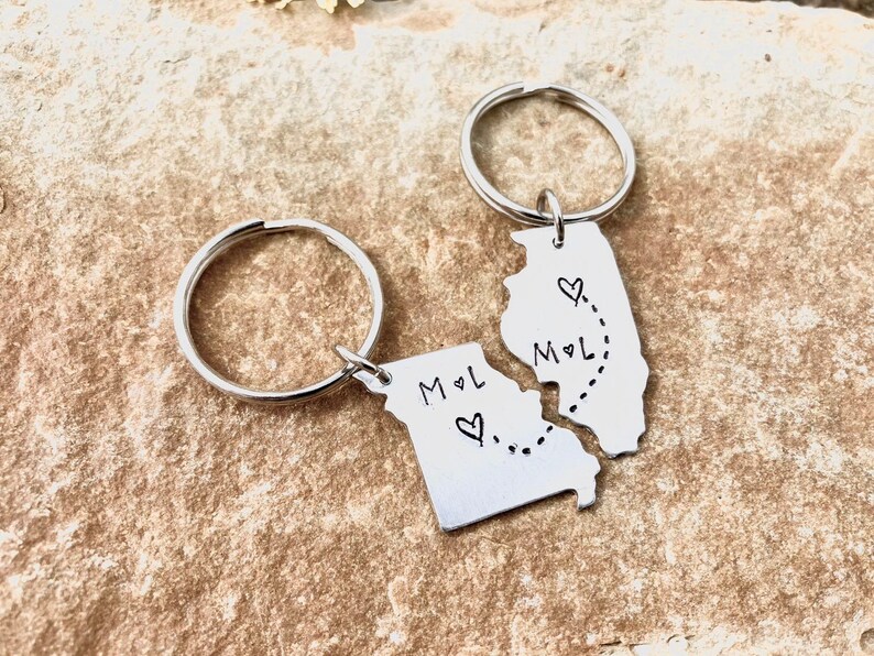 BEST FRIEND KEYCHAIN, Long Distance State Keychains, Best Friend Gift Set of Two State Map Keychains, Going Away Gift image 6