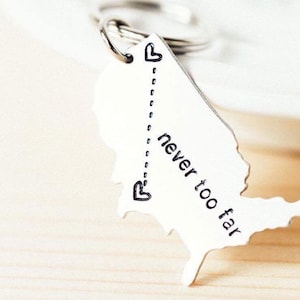 Personalized State Keychain USA Keychain Map Gift for Best Friends Long Distance Relationship Two state map Gift for Couples college gift image 2