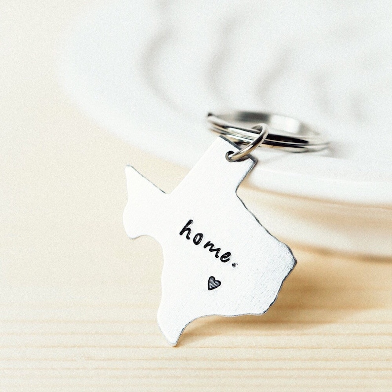 State Keychain ANY STATE, with Custom Phrase Long Distance Relationship Keychain, Texas, Pennsylvania, Ohio, New York, Califirnia, Florida image 1