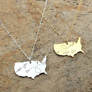 Long Distance Best Friend Gift Personalized Necklace USA necklace custom jewelry long distance relationship gift Going Away present