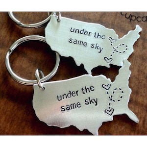 Personalized State Keychain USA Keychain Map Gift for Best Friends Long Distance Relationship Two state map Gift for Couples college gift image 3