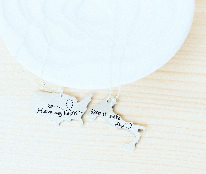 Long Distance Relationship Necklace, couples gift, going away gift, BFF gift, state Necklace & Keychain Set of TWO image 2